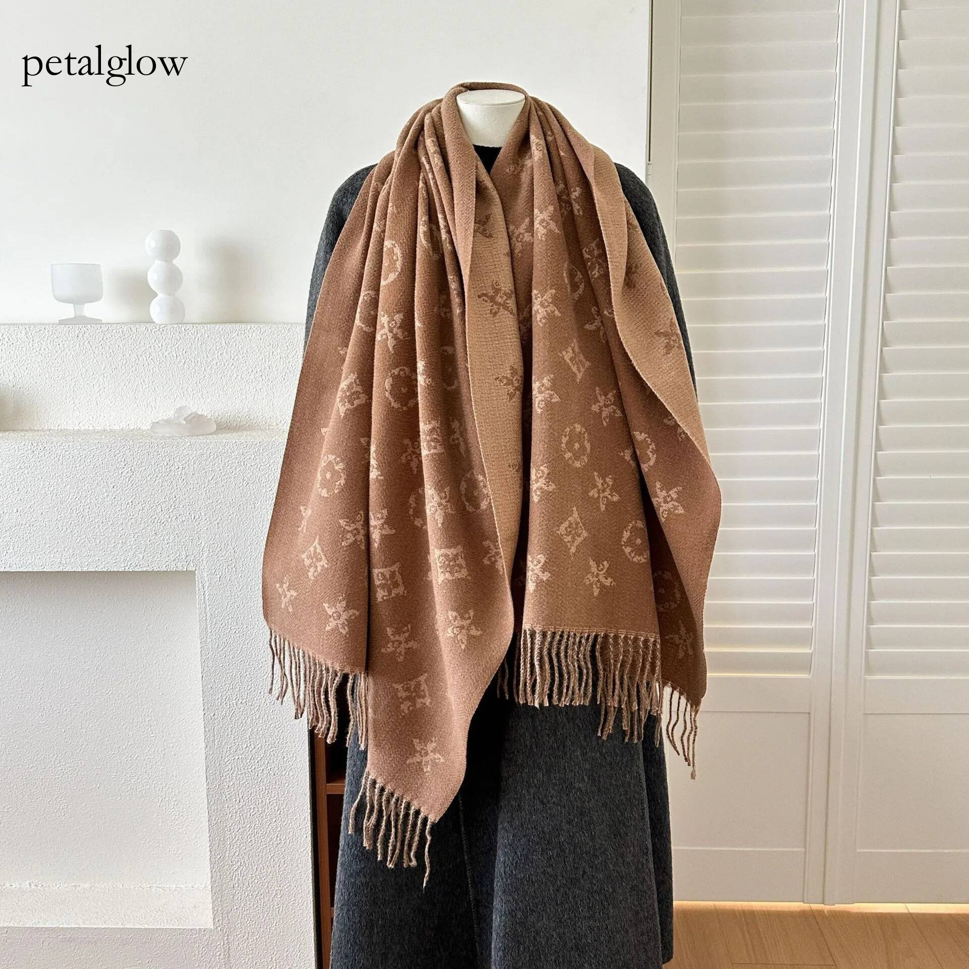 louiseness Digner Womens New British Style Winter Scarf Luxury Double Sided Jacquard Tassel Long Shawl Brand Premium Elegant Versatile Thick Warm lo
