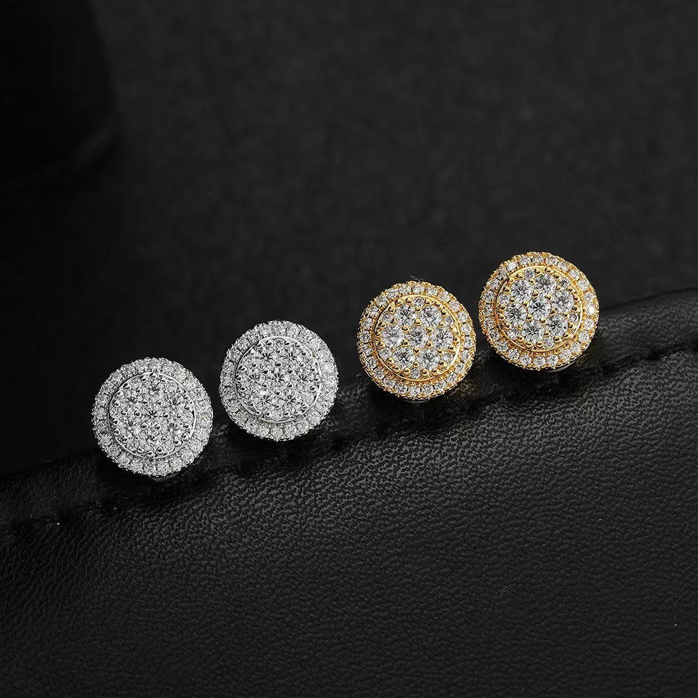 Wholesale factory price 925 sterling silver platinum iced diamond hip-hop moissanite earrings