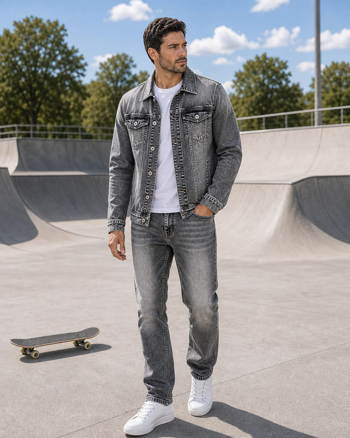 2026 Spring Autumn Men's Denim Suit Loose Korean Trendy Two-Piece Versatile Outerwear Casual Jacket Denim Sets 260921