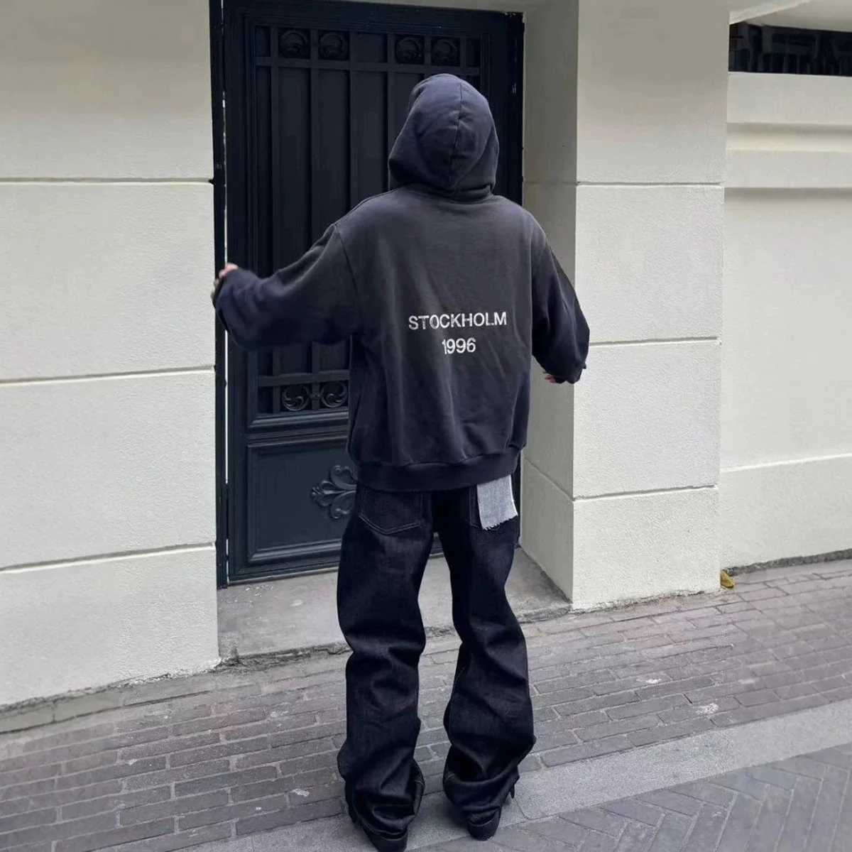 Men's Hoodies Sweatshirts Washed American Style Hoodie Sweatshirt Unisex Vintage Letter Print Casual Long Sleeve Loose Fit Spring Autumn Season