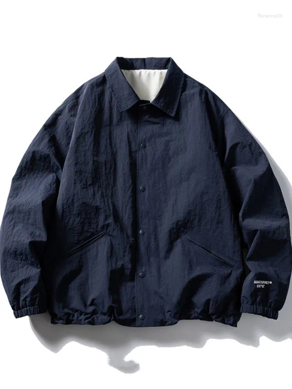 Retro Japanese Loose Casual Collar Jacket Pure Color Simple Spring Autumn Workwear Outerwear Trendy Polyester Fiber