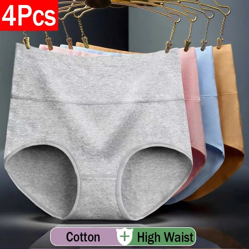 4Pcs/Lot High Waist Panties Women Underwear Cotton Shapers Body Slimming Plus Size Briefs Underpants Female Sexy Lingerie Shorts 260922