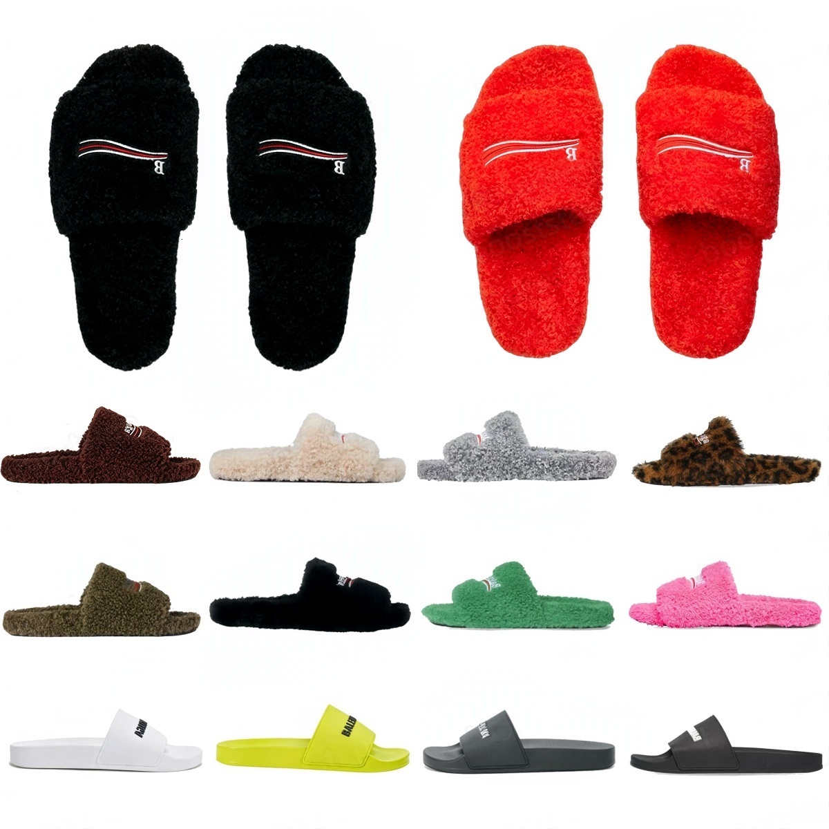 Designer Furry Slippers Paris Winter Slippers Slides Ladies Wool Fur Fluffy Furry Warm Comfortable Cotton Flip Flop Slide Men Women Size 35-49