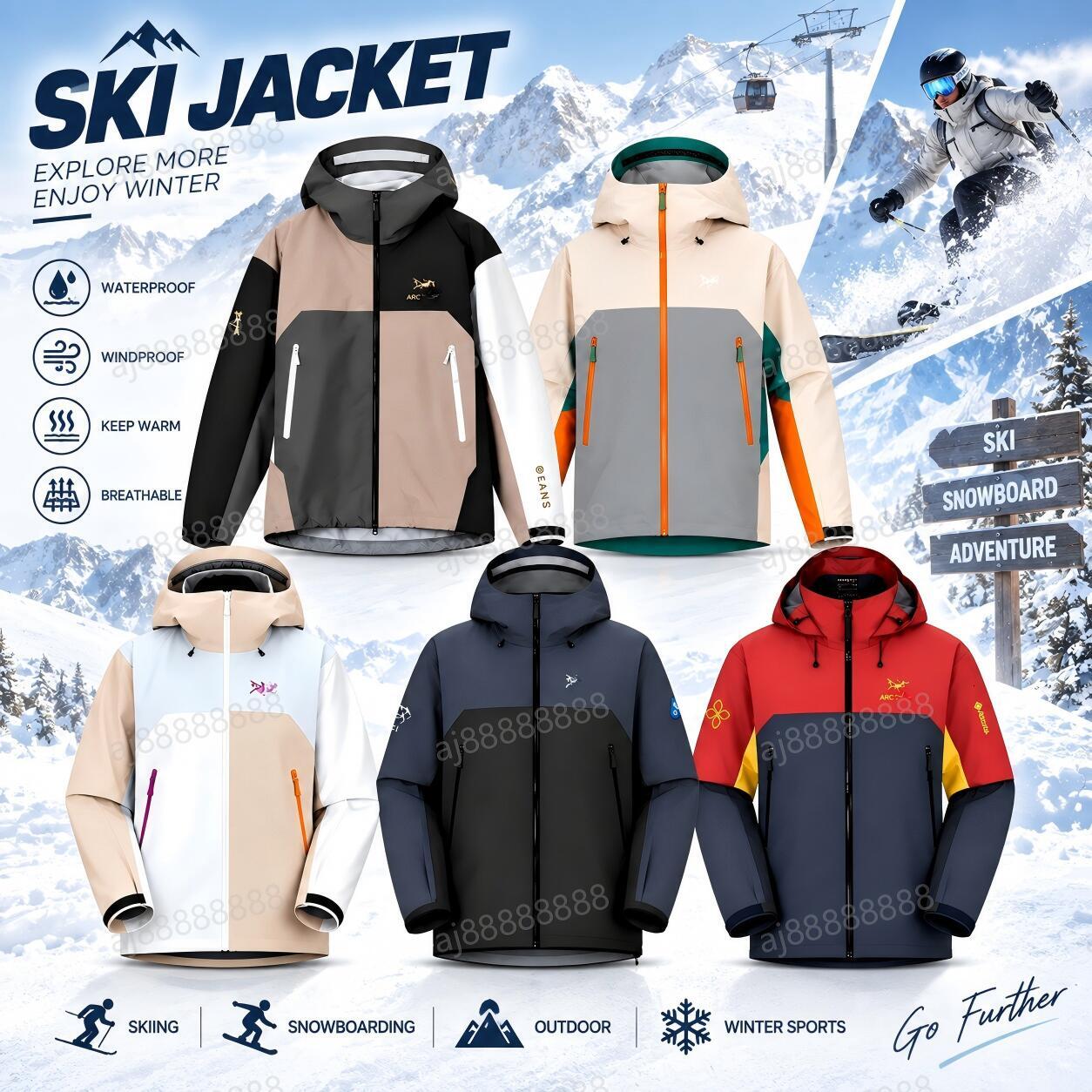 Arcteryxilly Men Women Ski Jacket Waterproof Windproof Hooded Winter Snow Jacket Outdoor Skiing Snowboarding Sportswear