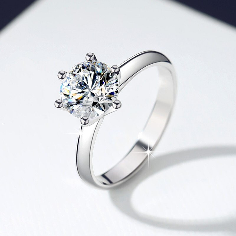 Factory Price Wholesale Six Claw GRA Certificate 0.3 0.5 1 2 3 5ct VVs1 Moissanite S925 Silver Sterling Promise Ring for Women