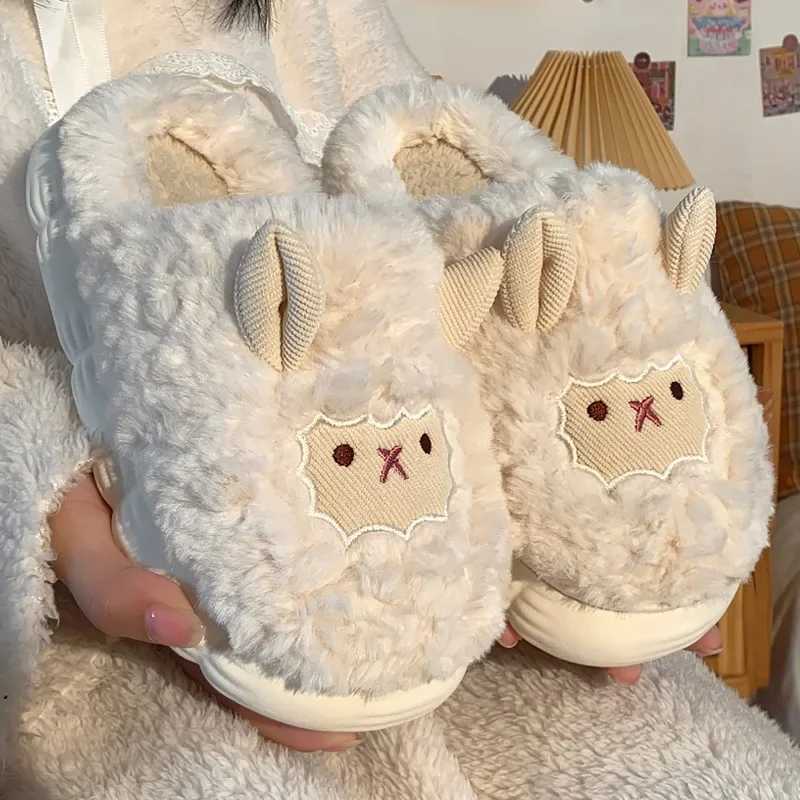 Winter Cartoon Plus Warm Fluffy Faux Fur Sheep Design Indoor Home Couple Cotton Slippers for Men And Women T260922