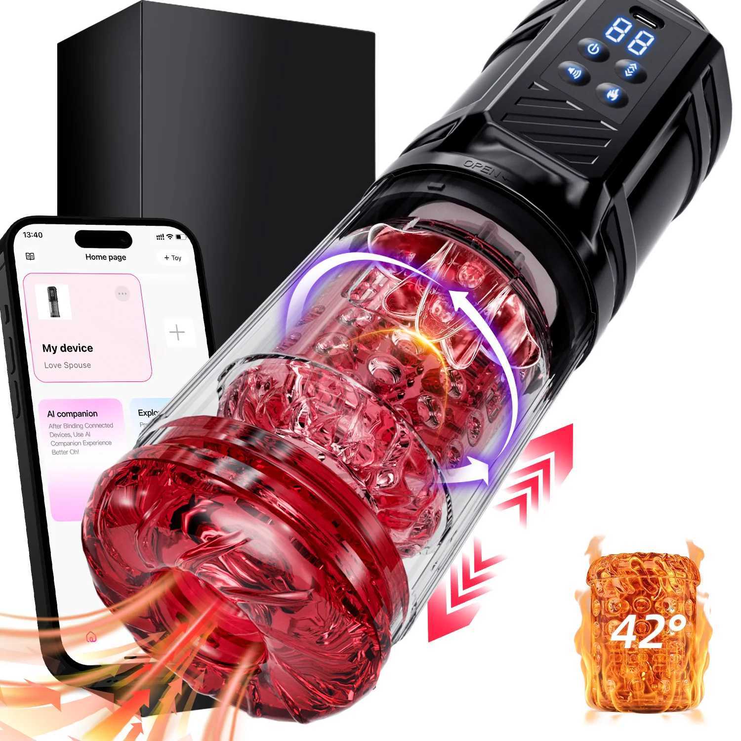 Automatic Heated Male Masturbator Heating Telescopic Rotating Sucking Thrusting Blowjob Cup Adult Sex Toys Stroker for Men L26922