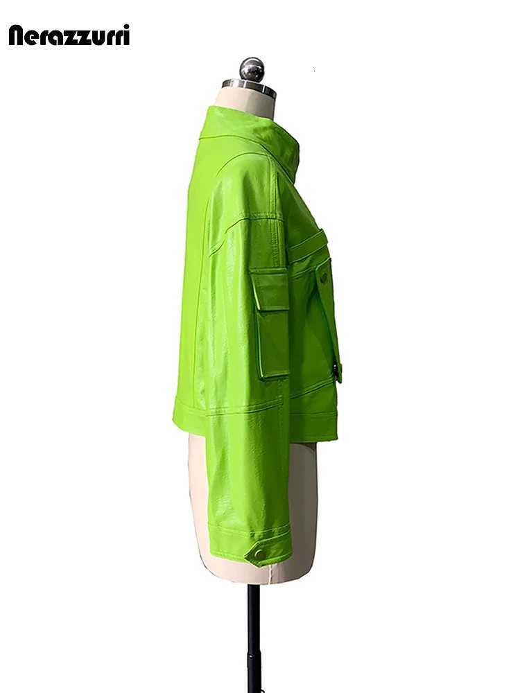 Autumn Nerazzurri Spring Short Bright Green Soft Pu Leather Racing Jacket Women Zipper Luxury Designer Streetwear Clothes 2026 C260921