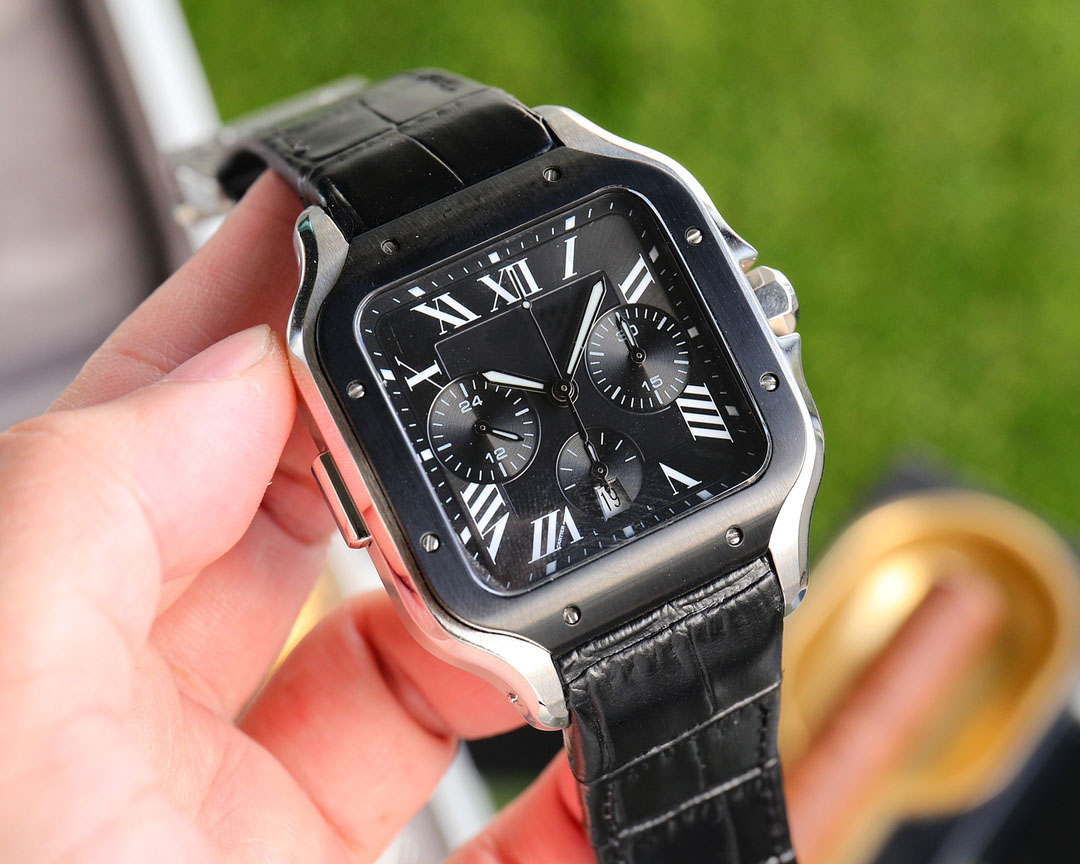 La última versión Shandos Series WSSA0017 Reloj Esfera negra Movimiento de cuarzo VK Cronógrafo Pulsera de cuero Relojes para niños