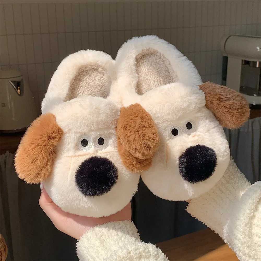 Women Home Soft Sole Cotton Slippers Cartoon Cute Dog Fluffy Slippers Female Winter Slides Ladies Plush Indoor Flats Flip Flops T260922