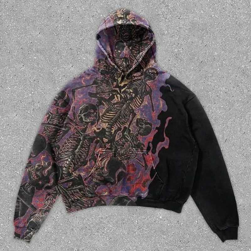 Men's Hoodies Sweatshirts Juspinice 2025 Spring and Autumn Retro Skull Headprint Trendy Hoodie Men's Fashion New Loose Casual Hoodie Male
