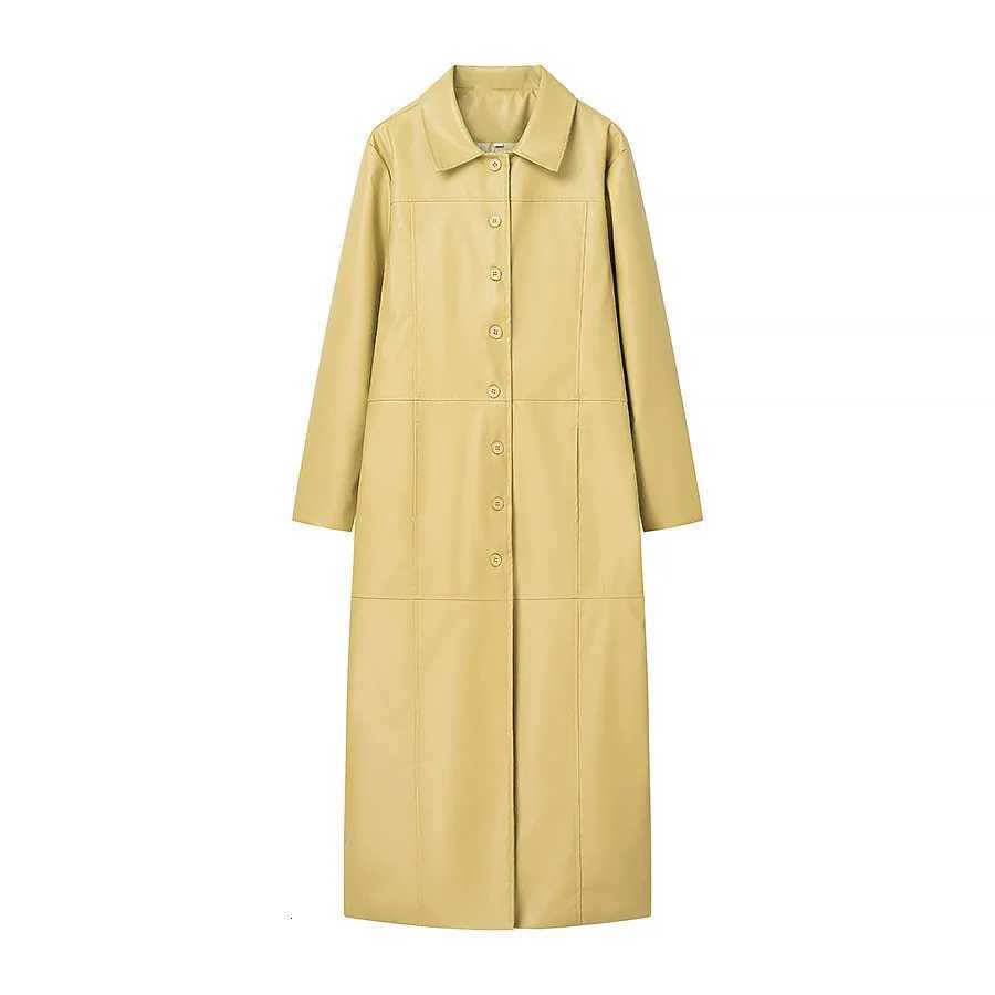 PU Luxury Long Leather Coat For Women 2025 New Autumn Single Breasted Long Sleeved Lapel Collar Female Faux Leather Trench Coat C260921