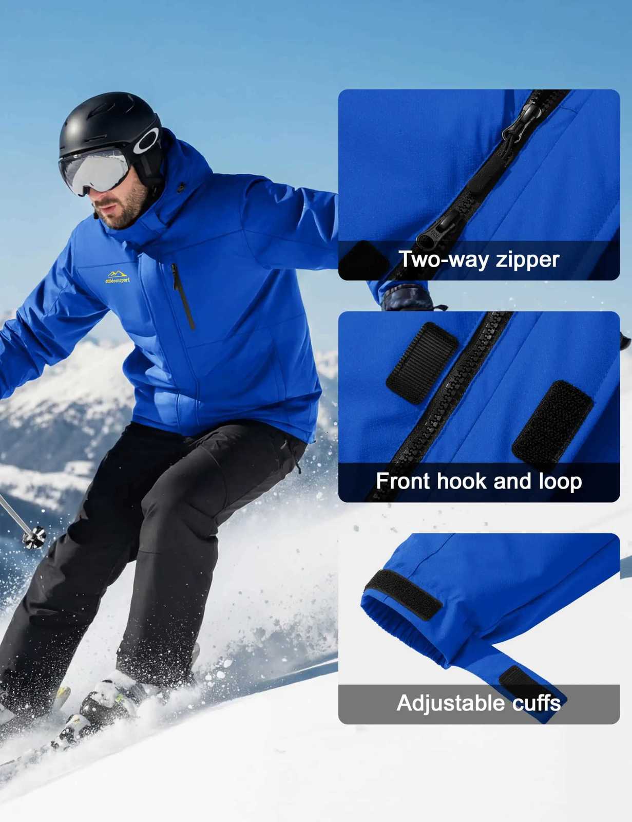 Mens Men's Down Parkas TACVASEN Ski Jacket Waterproof Fleece Parka Coat Detached Hood Windproof Placket Outdoor Coat Winter Warm 5 Pocket RainC