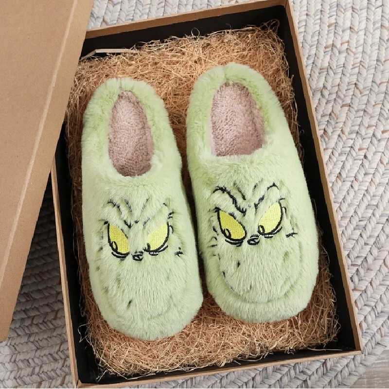 Christmas bestsellers Green furry monster slippers autumn and winter home slippers men's and women's soft-soled furry shoes Gift T260922