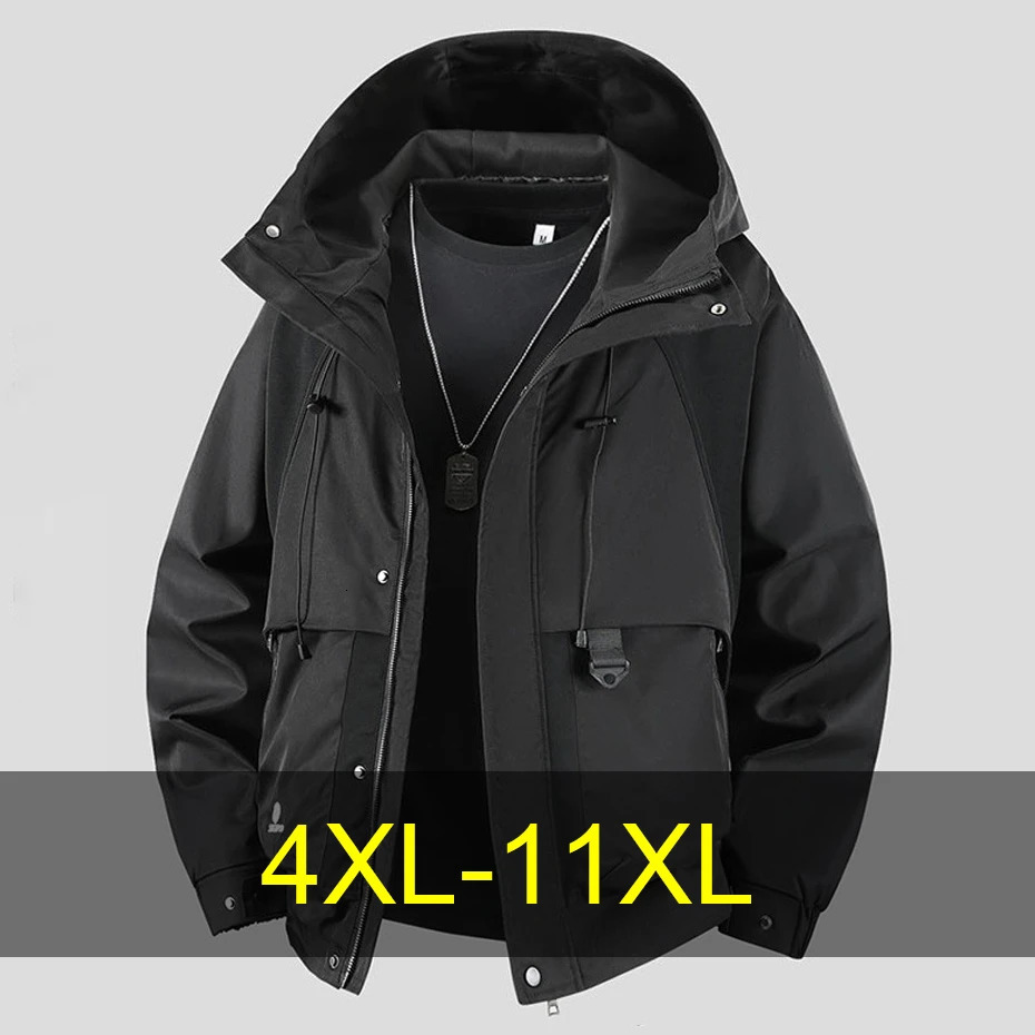 11XL Plus Size Windbreaker Cargo Jacket Men Spring Autumn Jacket Coat Fashion Casual Hooded Jackets Male Big Size Outerwear260921