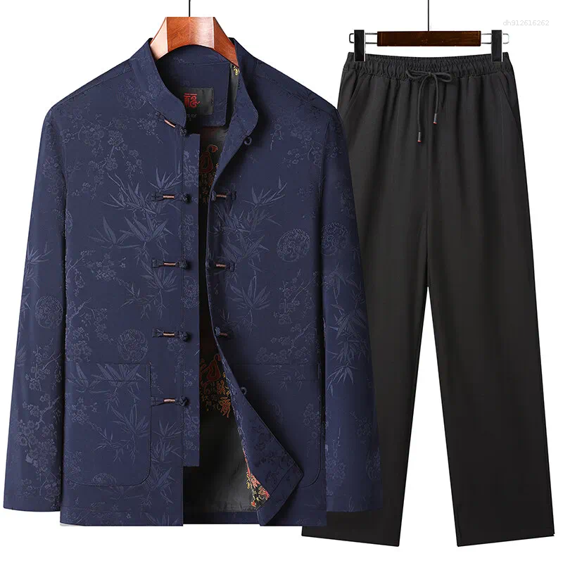 (jacket Trousers) 2026 Spring Men's Fashion Chinese Style Sets Men Long Sleeve Cotton Jacket Highquality Coat Male Two-piece