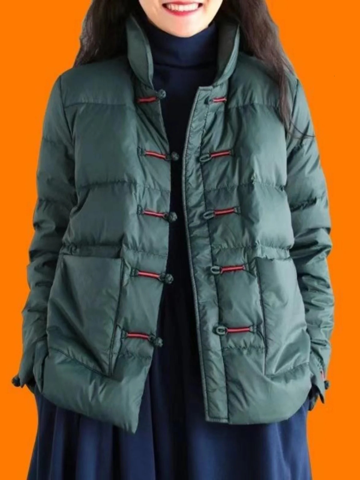Womens Retro Button up Stand Collar Lightweight down Cotton Jacket Winter Loose Thickened Warm Outerwear Long Sleeve 260921
