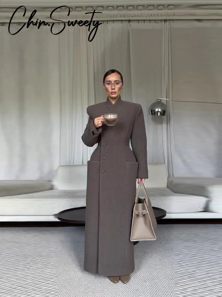 Solid Women's Long Coat V-Neck Single-Breasted Waist-Closed Full Sleeve Female Jacket 2026 Autumn Winter Lady Streetwear 260921
