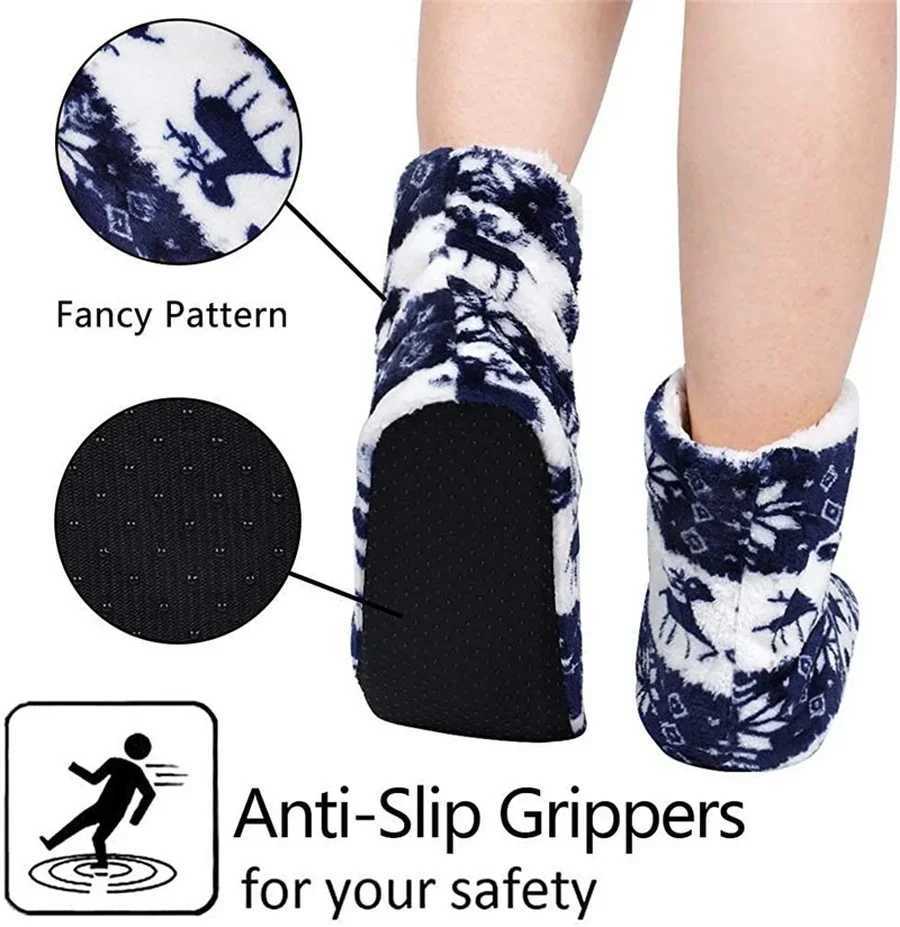 House Fluffy Slipper Womens Winter Warm Christmas Elk Fur Contton Plush Anti Skid Grip Sole Indoor Home Female Room Shoes Boots T260922