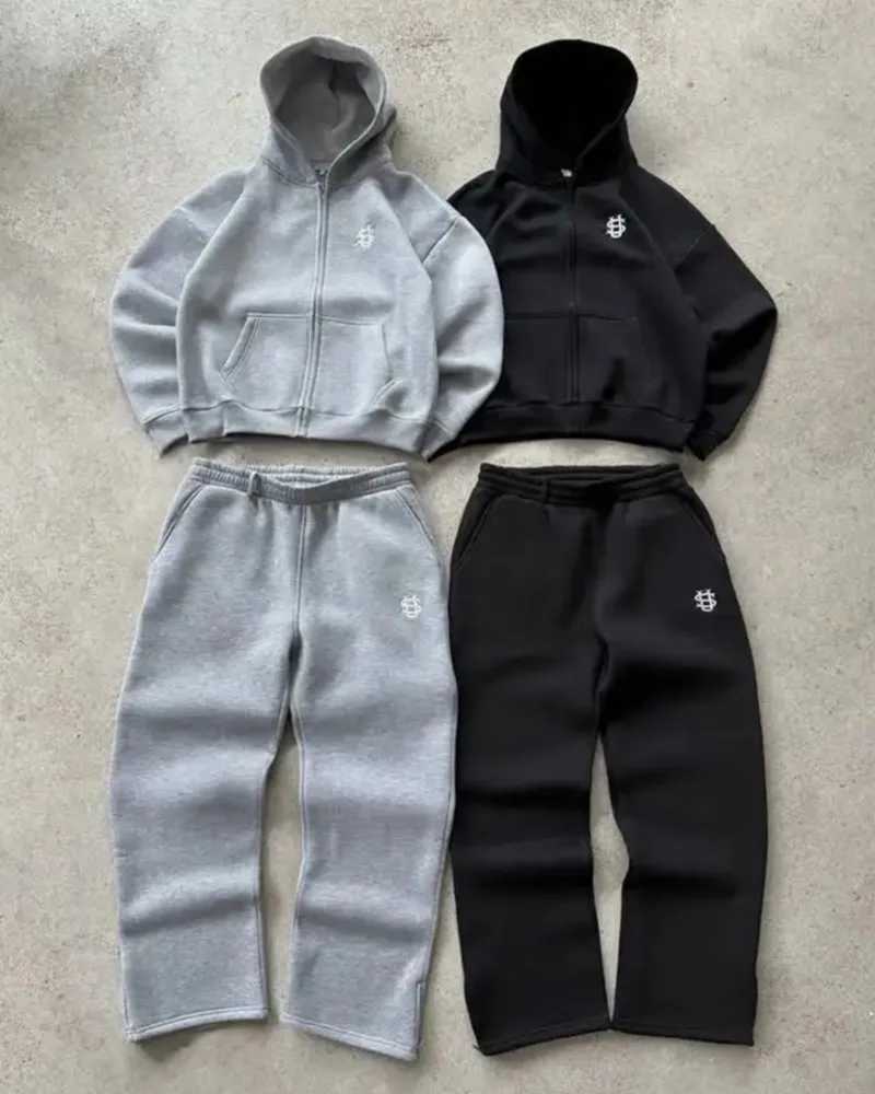 Tracksuits Y2K Letter Men's Embroidery Zip Baggy Casual Pants Suit Men's Harajuku Fashion Women Retro Hoodies Couple Sweatshirt Unisex Swe