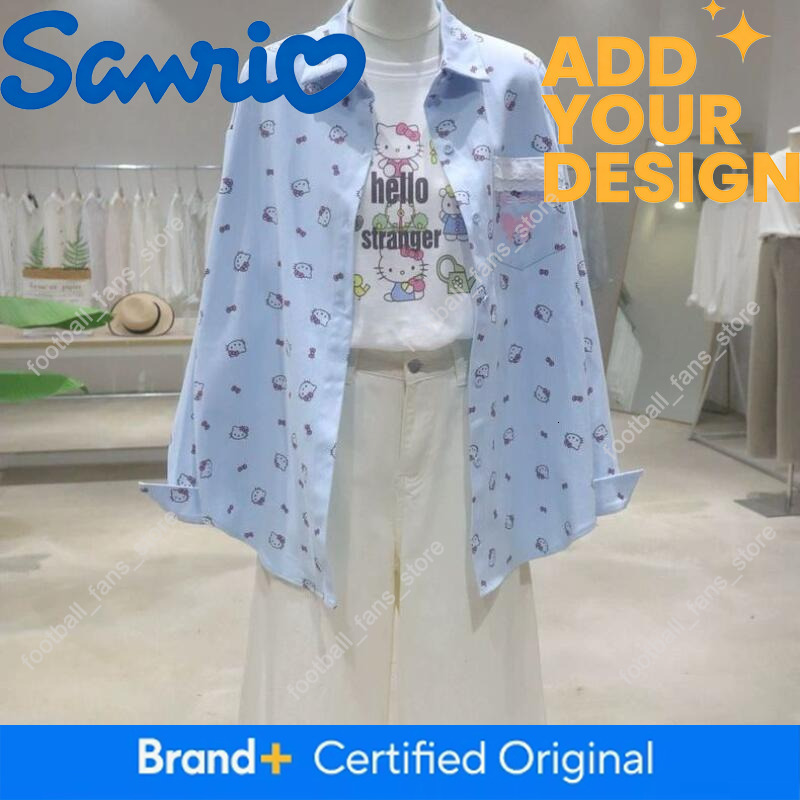Shirt Hello Kitty New 2026 College Style Anime Casual Long-Sleeved Printed Tops Summer Women's Loose Sun Protection Clothing 46