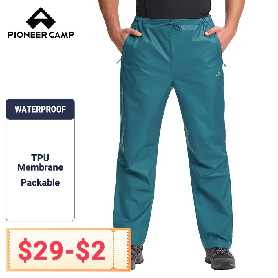 Mens Rain Pants Waterproof Packable Lightweight Windproof Outdoor Pants Hiking Fishing Golf Work Trousers 260909
