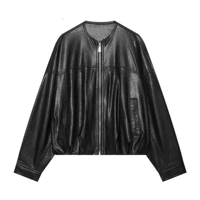 2026 Women's Guobioziy Jacket Fall New Arrival Black Long-Sleeve Faux Leather Loose Fit Jacket Parka Biker Style C260921