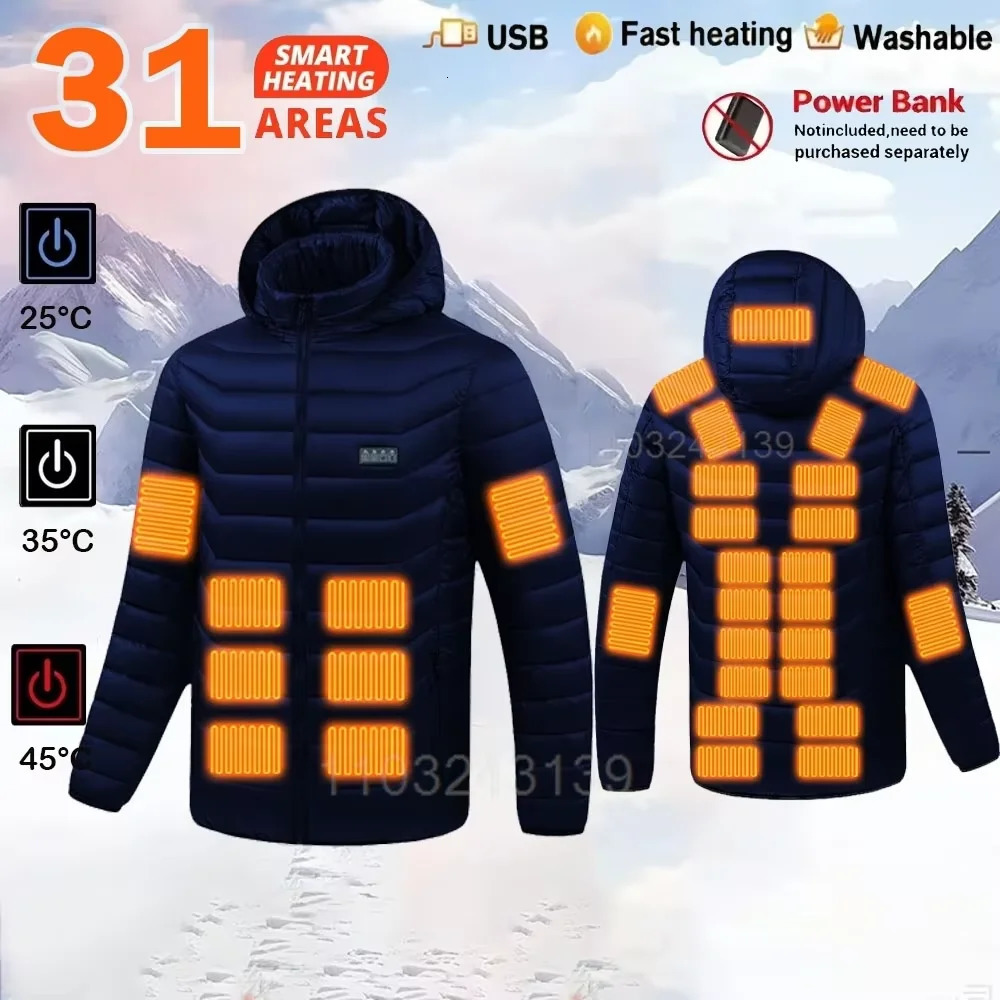 31 Areas Heated Jackets Mens Womens Heating USB Electric Jacket Vest Thermal Clothing Coat Winter 260922