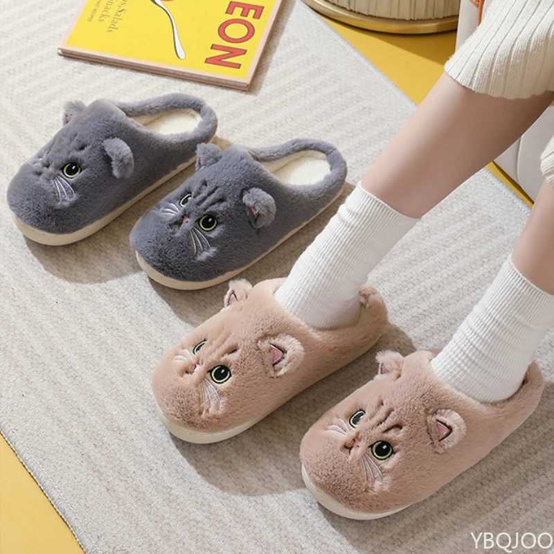 New Autumn Winter Cotton Slippers Men and Women Couple Cartoon Kitten Indoor Plush Flat Bottom Home Warmth Women's Cotton Mop T2609229A1S