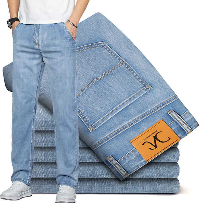 2026 Jeans da uomo Novità in tessuto Lyocell Jeans da uomo ultrasottili estivi Morbido drappeggio Pantaloni larghi in denim casual dritti Pantaloni