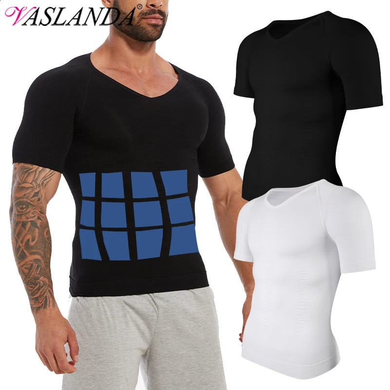 Mens Slimming Compression Shirt Body Shaper VNeck Undershirt Shirts Workout Abs Abdomen Tummy Control Shapewear Tops 260921