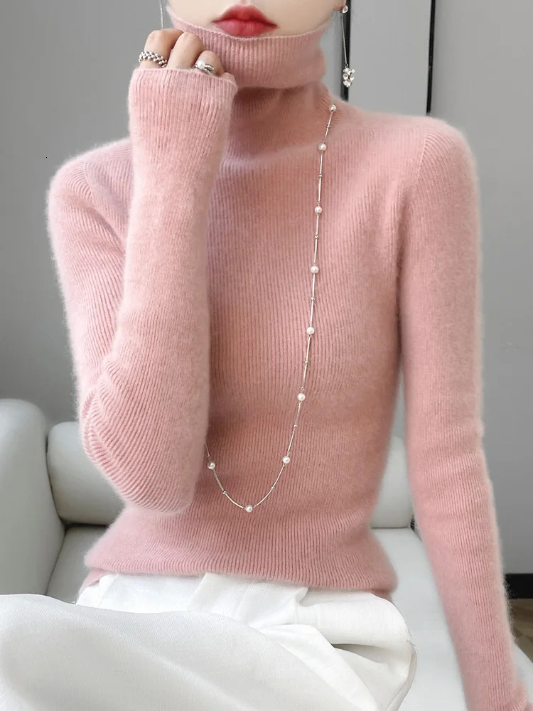 Grace Women Slim Sweater Pullover Turtleneck Basic Cashmere Autumn Winter 100% Merino Wool Knitwear Soft High-end Threaded Tops 260921