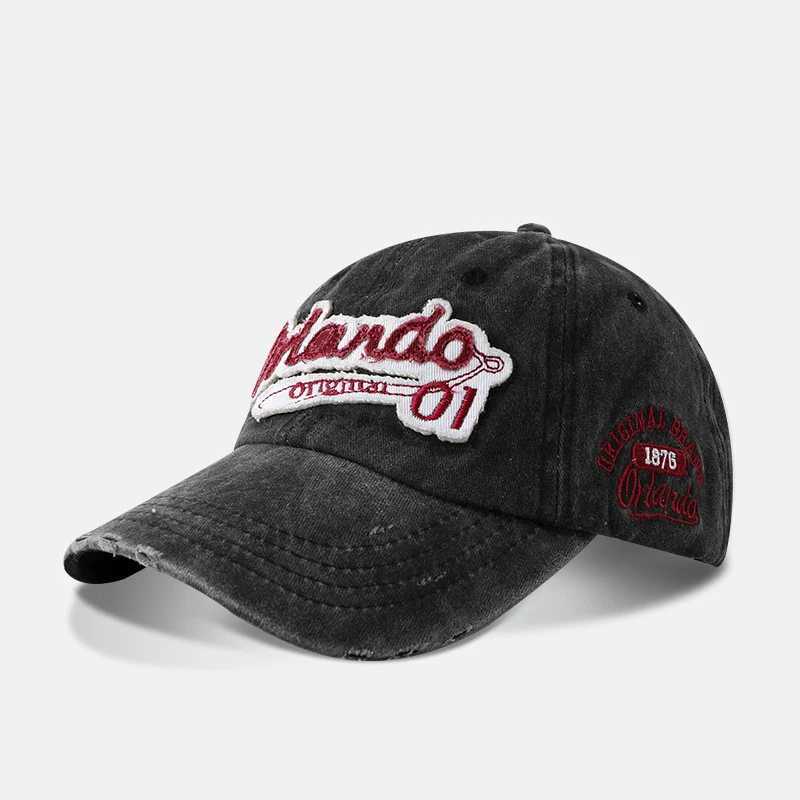 Letter Unisex Cotton Vintage Embroided Washed Baseball Cap Hole Adjuatable Solid Color Casual Trendy and Stylish Cap for Men M260921