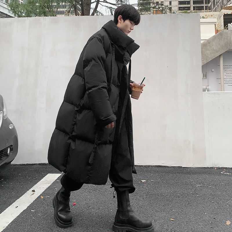 Mid-length Men's Down Parkas Men's Winter Coat Down Cotton Coats Stand Collar Long Sleeves Black Single-breasted Extra Long Over-the-knee