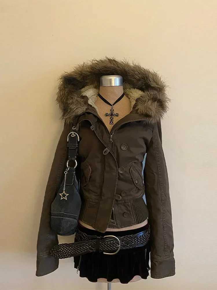 Women's Jackets New autumn and winter casual hooded jackets. Women's Y2K street style padded velvet cotton-filled coats. C260921