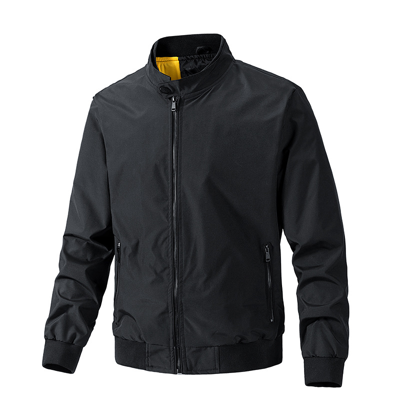 Men Stand Collar Bomber Jacket Lightweight Zip Up Solid Color Casual Outerwear Plus Size Coat for Spring Summer Autumn