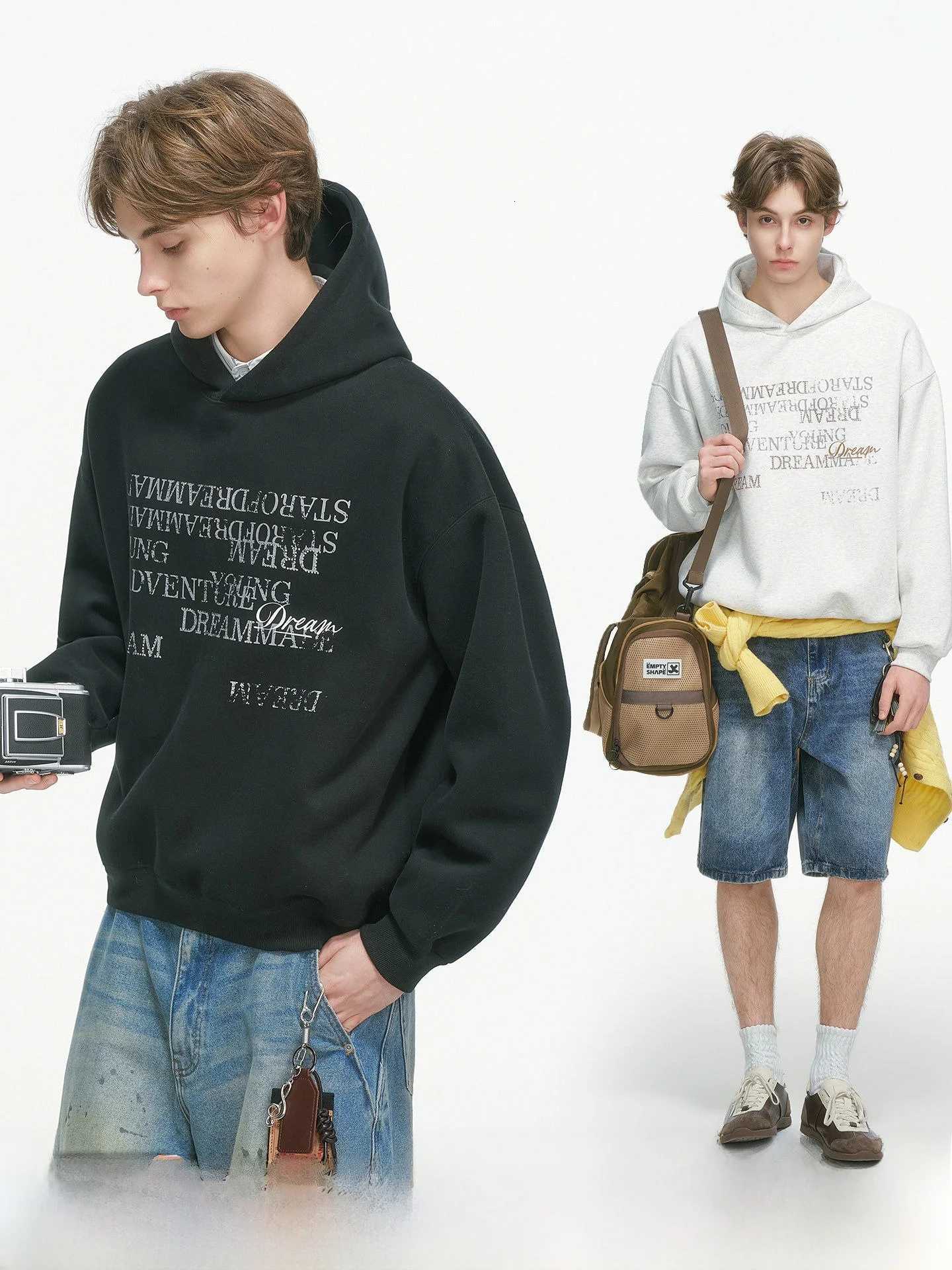 Men's Hoodies Sweatshirts Dream Made American Rhinestone Letter Hoodie Men's Heavyweight Thickened Spring Autumn Jacket Casual Comfortable