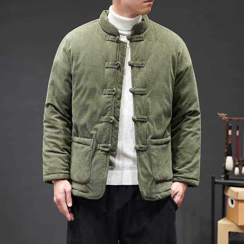 Thicken Men's Down Parkas 2024 Winter Jackets Men Chinese Style Corduroy Warm Tang Suit Hanfu Parkas Man Retro Disc Buckle Male Coat C260922