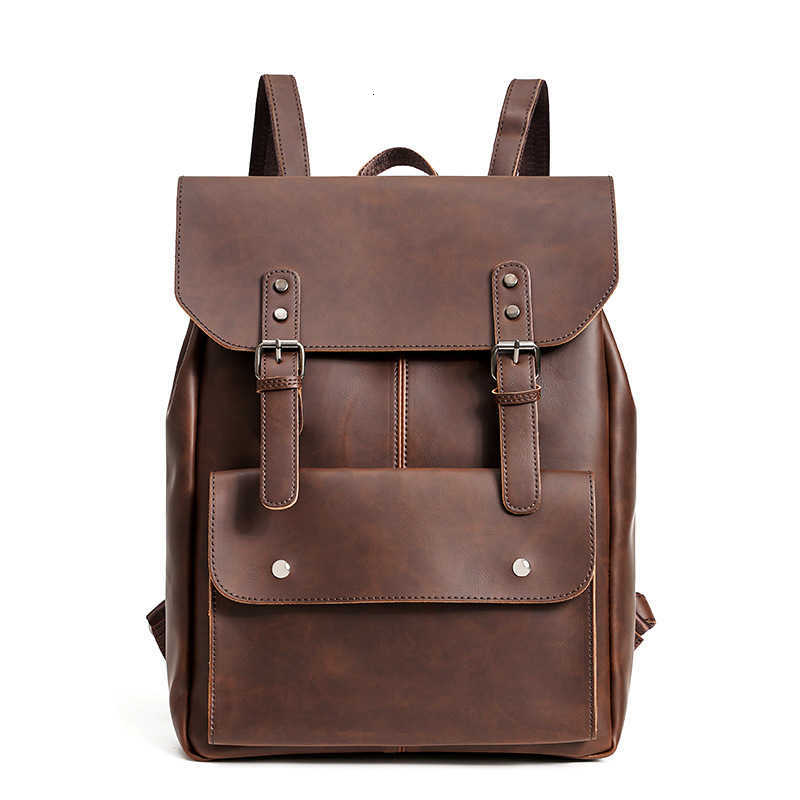 Vintage Backpack Style Men's GOYN Leather Backpack Bookbag 14 inch Laptop Bag Waterproof Utility Large Capacity Rucksack Hiking Business Work H