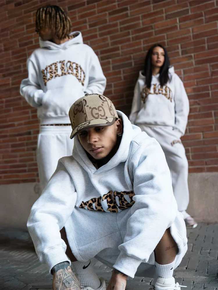 2026 Men's new Tracksuits Y2K trendy high-quality leopard Embroidered casual sports men's and women's hooded sweatshirt pants J260921