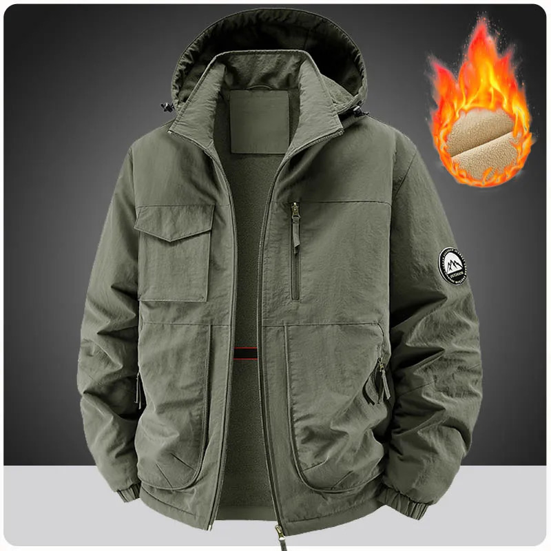 Men's Fleece Warm multi-pocket Cargo Coats Men Thick Waterproof Jacket Winter Men Thermal Windbreaker Hooded Overcoats Clothing 260922