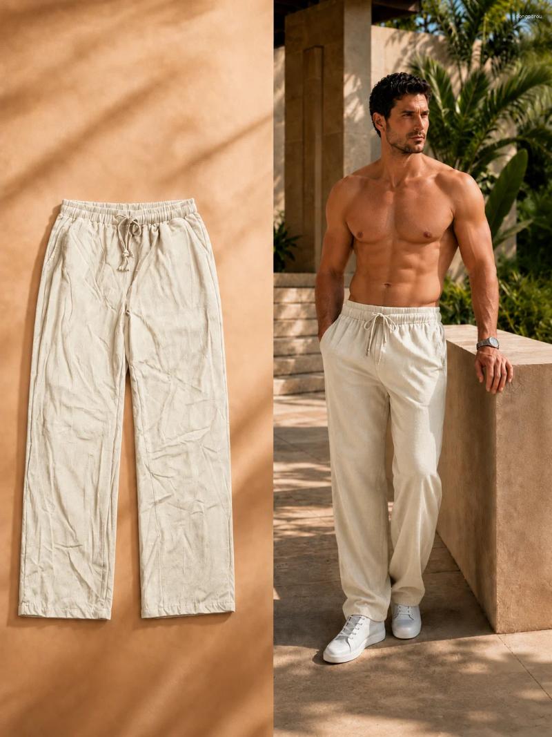 Spring/Summer Men's Solid Color Cotton Linen Pants Autumn Streetwear Fashion Casual Loose Trousers