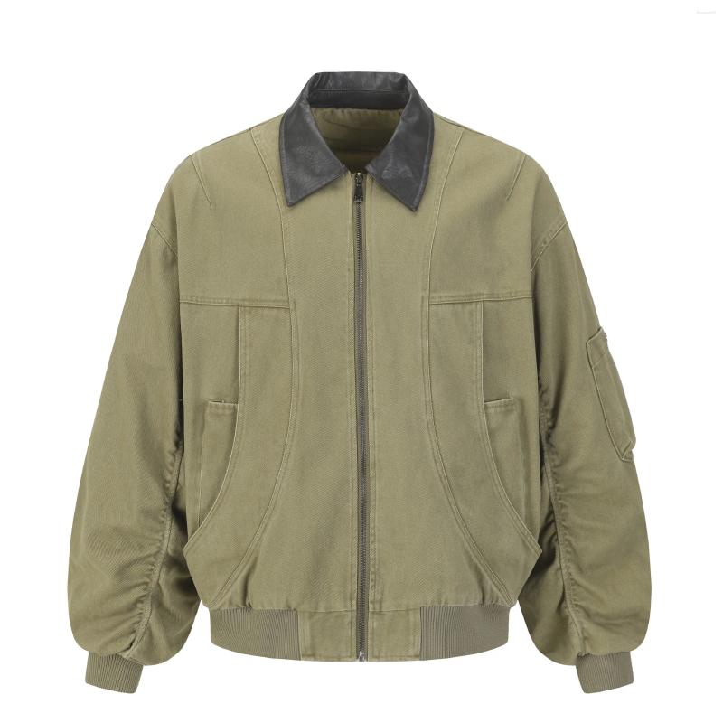 Mens Work Jacket Vintage American Japanese Streetwear Oversized Leather Collar High Quality Spring Autumn Casual Coat Tops Male