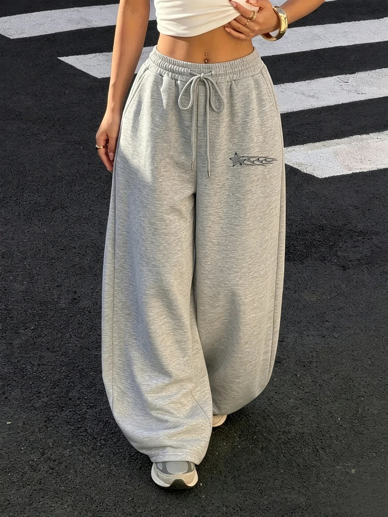 pantaloni sportivi in pile da donna in stile adatto da indossare in autunno e inverno pantaloni dritti, caldi, casual e larghi 260921