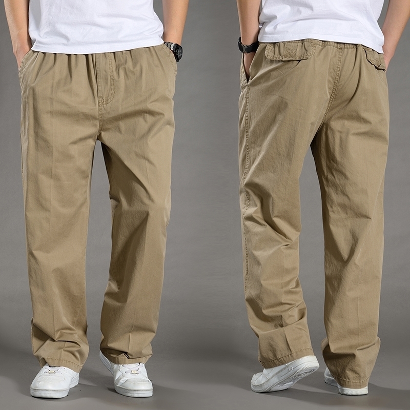 Men's Overalls Cotton Cargo Pants Casual Sports Sweatpants Stretch Waist Work Utility Dungarees Black Gym Jogger Trousers 260921