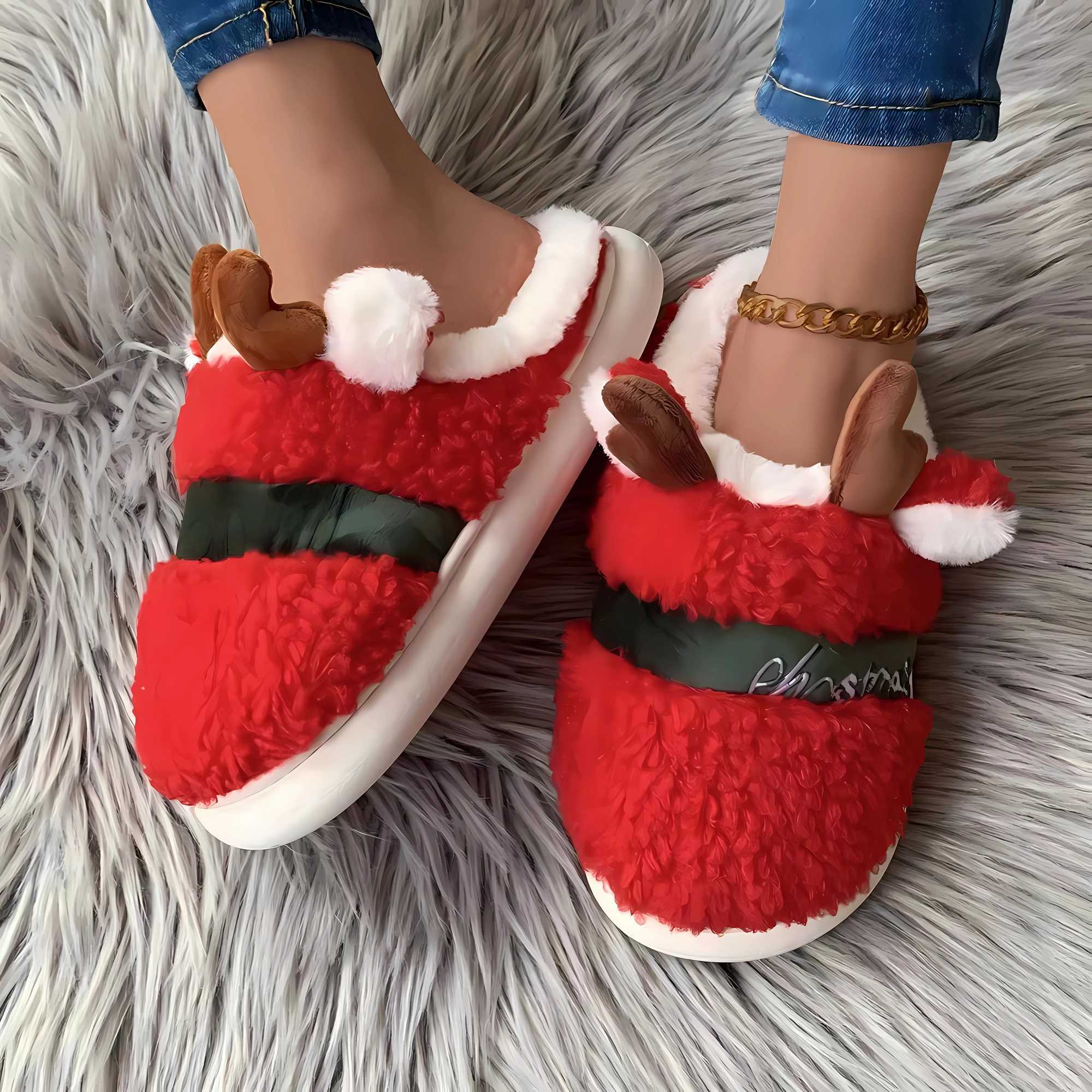 Plush Thickened Christmas Cotton Slippers Cute Warm Anti Slip Home Shoes for Winter Indoor Comfort Set T260922