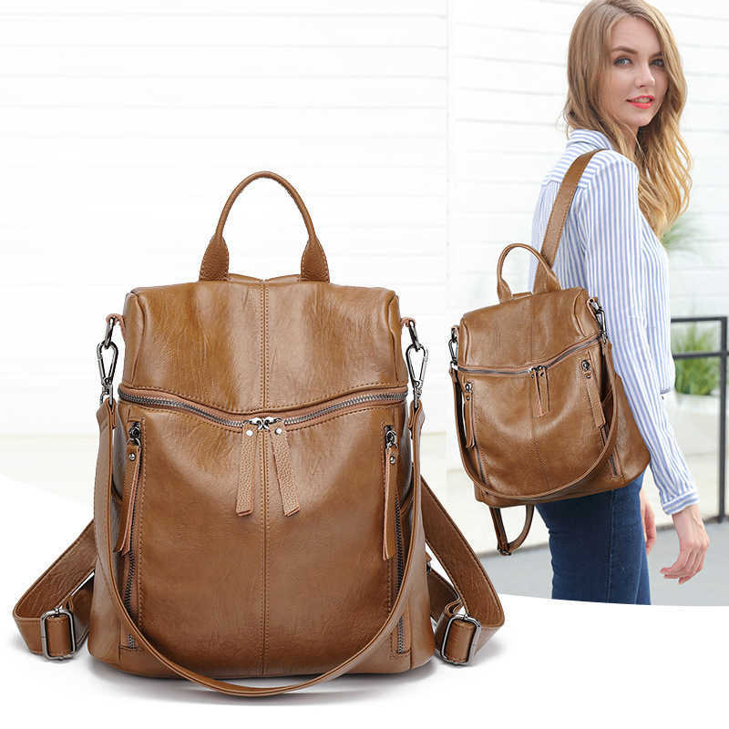 Backpack Backpack Style Soft Leather Lightweight Women Backpack Sheepskin Casual Waterproof Travel Bag Mother Bags for School Bags H260922