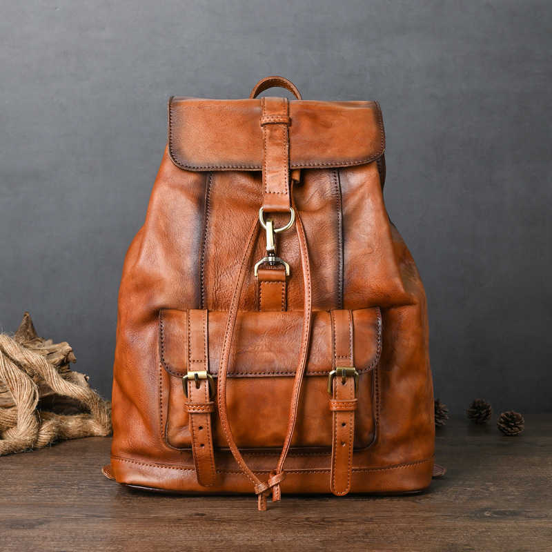 Leather Backpack Genuine Style Johnature Men's Backpack 2026 New Vintage Large Capacity Travel Bags Natural Real Cowhide Man Laptop Backpack H2
