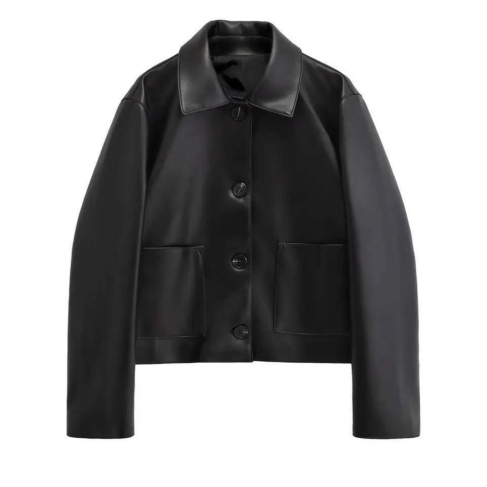 Women's Jackets Women's Autumn Leather PU Imitation Leather Loose Black Jacket Motorcycle Coat Autumn Fashion Jackets C260921