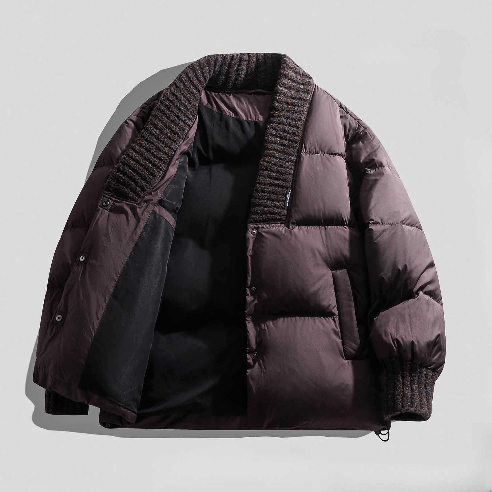 Fashion Men's Down Parkas 2026 V-neck White Duck Down Coats Men Long Sleeve Down Jackets Men's New Winter Thicken Warm Loose Outerwear F45